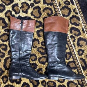 Cole Haan Black & Brown Leather Riding Boots – 6.5B – Equestrian Knee-High Style